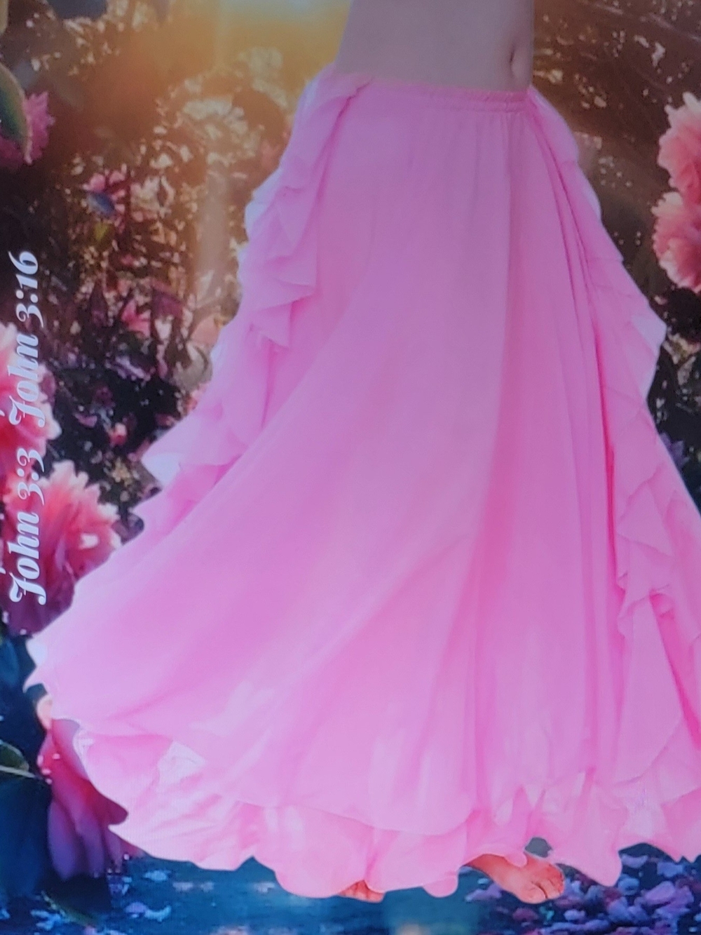 Romantic Boho Flowy Pink Ruffle Chiffon Maxi Skirt